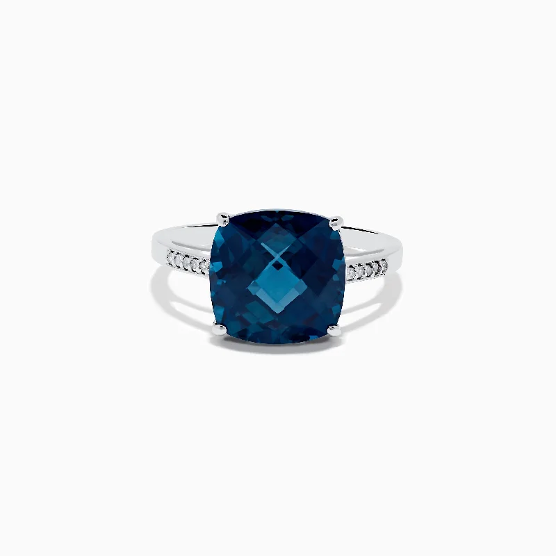 ladies rings red-Ocean Bleu 14K White Gold London Blue Topaz and Diamond Ring