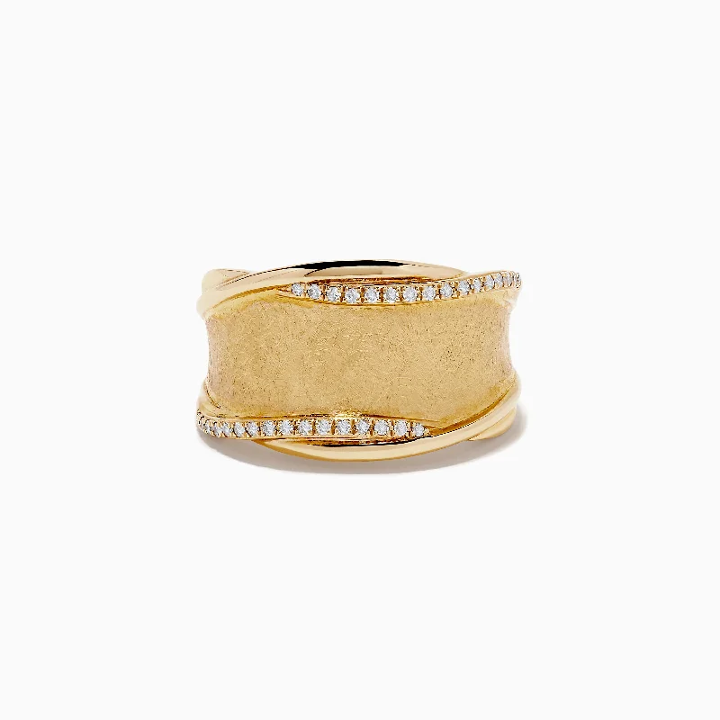 ladies rings 1970s-D'Oro 14K Brushed Yellow Gold Diamond Accented Ring