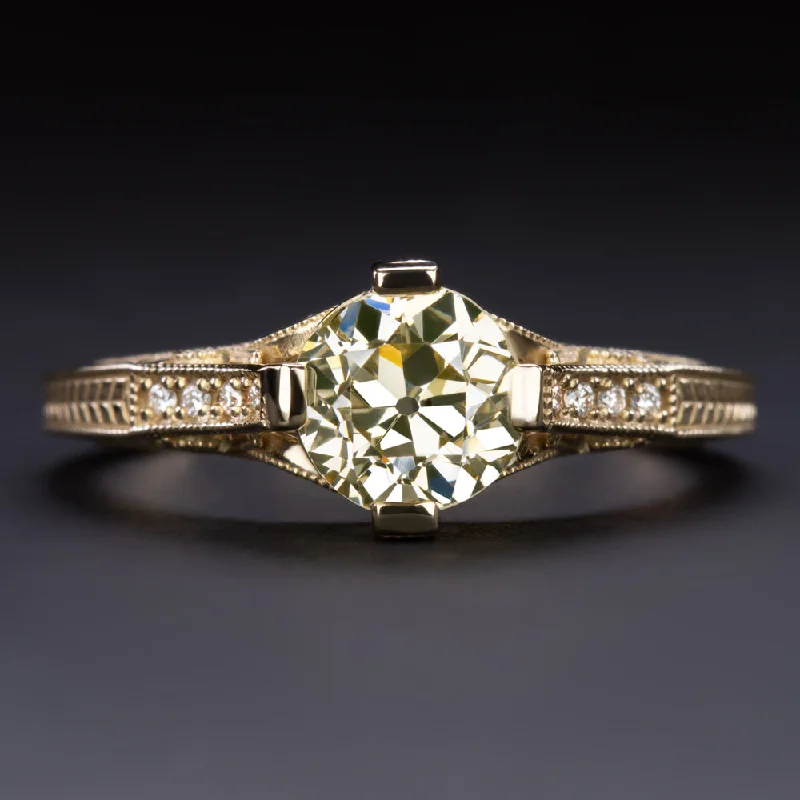 art nouveau engagement rings -1.13ct LIGHT YELLOW SI1 OLD EUROPEAN CUT DIAMOND ENGAGEMENT RING VINTAGE STYLE