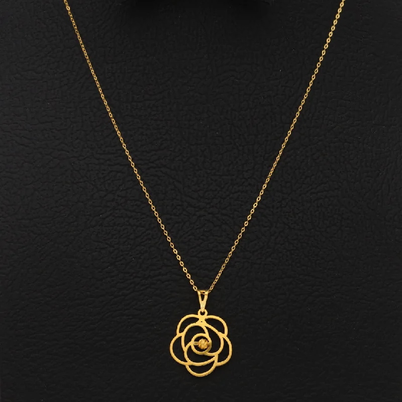 Ladies necklaces jet shine -Gold Necklace (Chain With Hollow Flower Shaped Pendant) 21KT - FKJNKL21KM9820