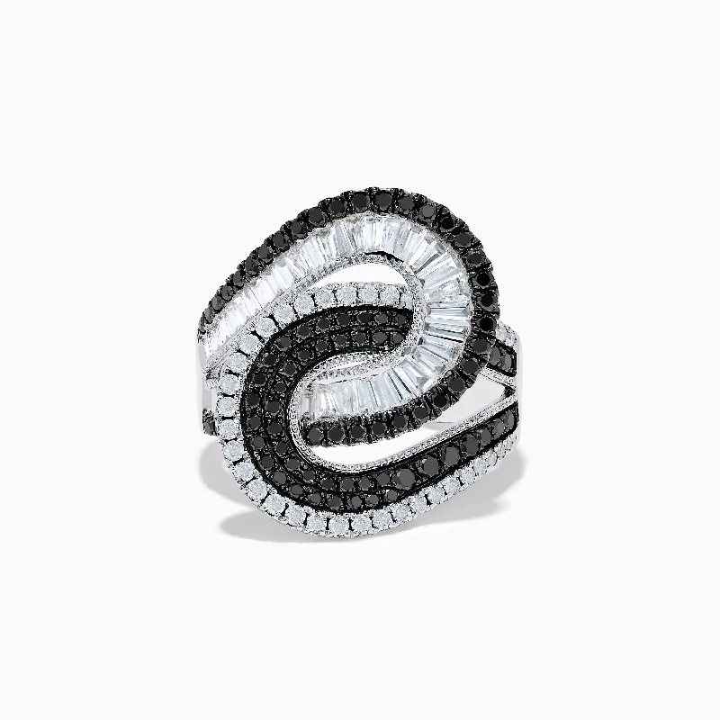 ladies rings harmony-14K White Gold Black and White Diamond Swirl Ring