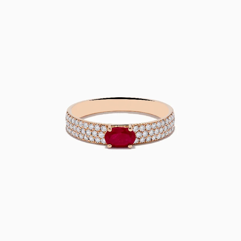 ladies rings bridal-Ruby Royale 14K Rose Gold Ruby and Diamond Ring