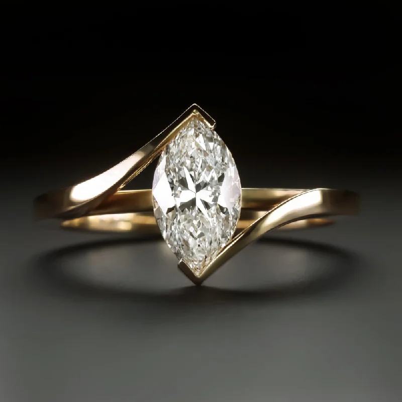 timeless engagement rings -1 CARAT MARQUISE CUT DIAMOND ENGAGEMENT RING 14k YELLOW GOLD BYPASS SOLITAIRE