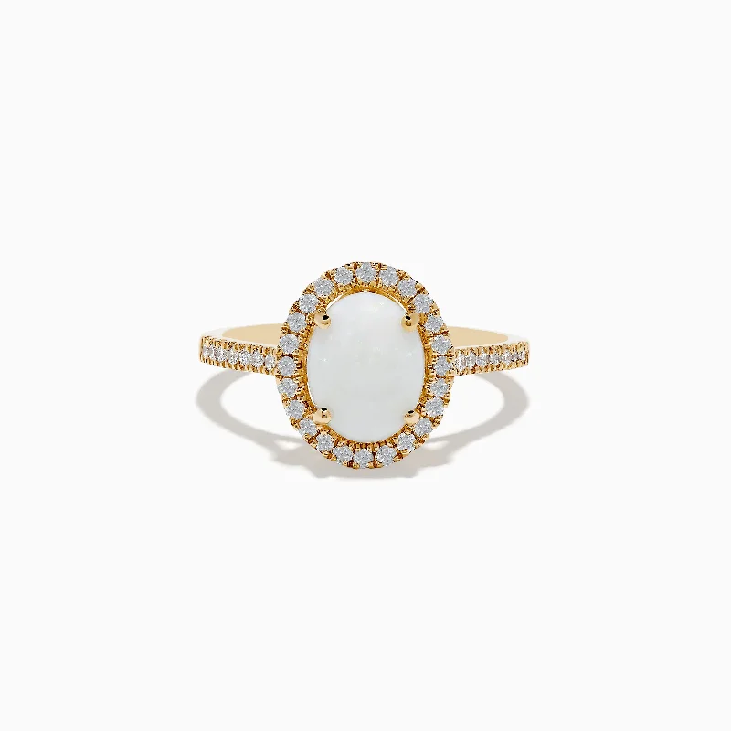 ladies rings meditation-Aurora 14K Yellow Gold Opal and Diamond Ring