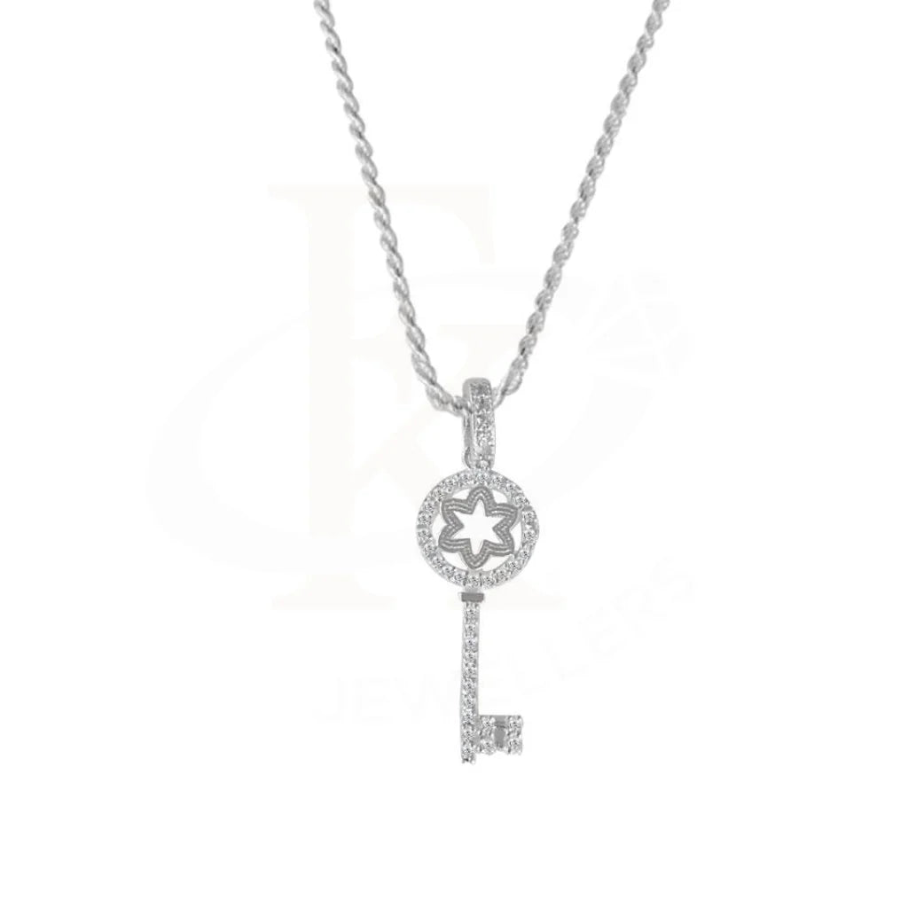 Ladies necklaces cubic shine pendant -Sterling Silver 925 Necklace (Chain with Star Key Pendant) - FKJNKL1772