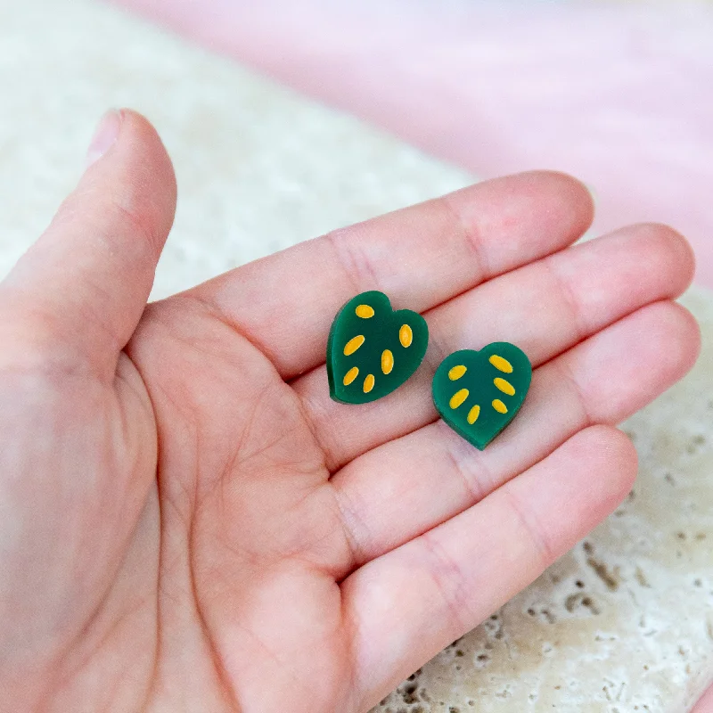 ladies earrings storage-Monstera Leaf Earrings