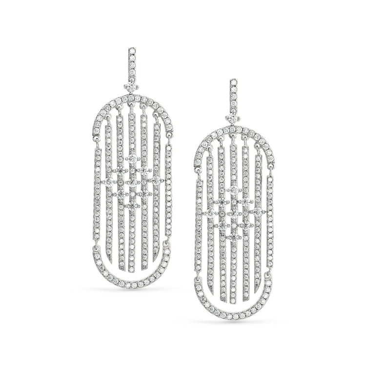 ladies earrings antique-Platinum Finish Sterling Silver Micropave Cascade Earrings with Simulated Diamonds