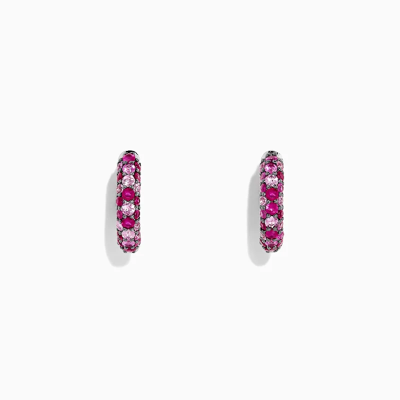 ladies earrings cross-925 Sterling Silver Pink Sapphire Splash Huggie Earrings, 1.80 TCW