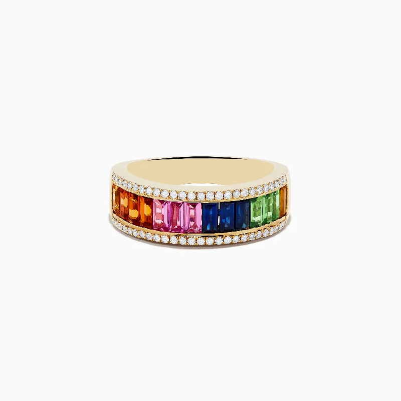 ladies rings second hand-Watercolors 14K Yellow Gold Multi Sapphire and Diamond Ring