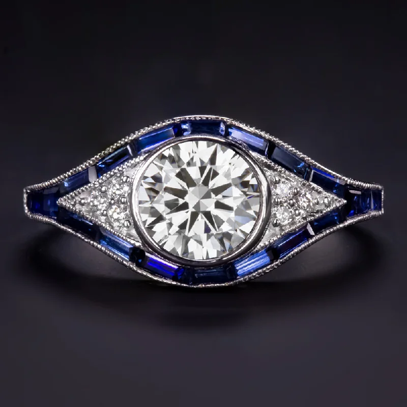 delicate engagement rings -1.20ct LAB CREATED DIAMOND SAPPHIRE ENGAGEMENT RING VINTAGE STYLE 14k WHITE GOLD