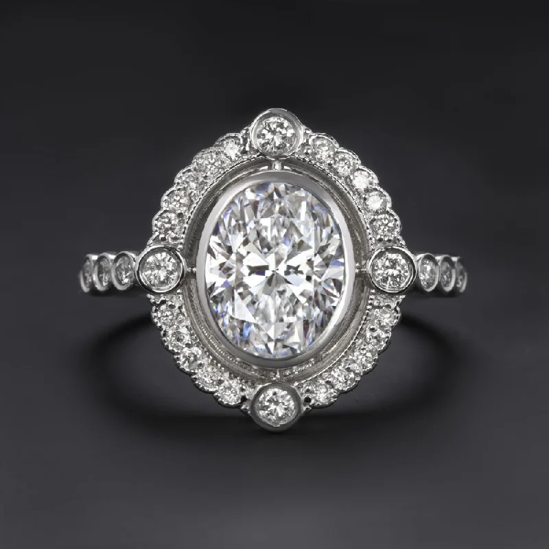 trillion cut engagement rings -1.5 CARAT GIA CERTIFIED DIAMOND ENGAGEMENT RING E SI2 HALO OVAL SHAPE PLATINUM