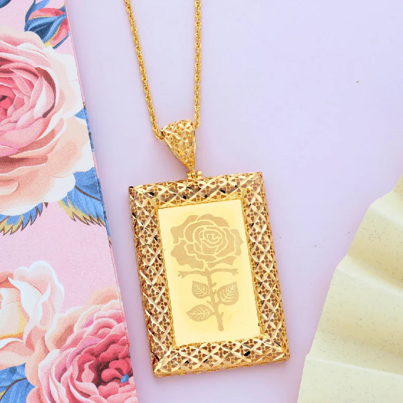 Ladies necklaces true radiance -Gold Necklace (Chain Rectangle Shaped Rose Frame Pendant) 21KT - FKJNKL21KM9619