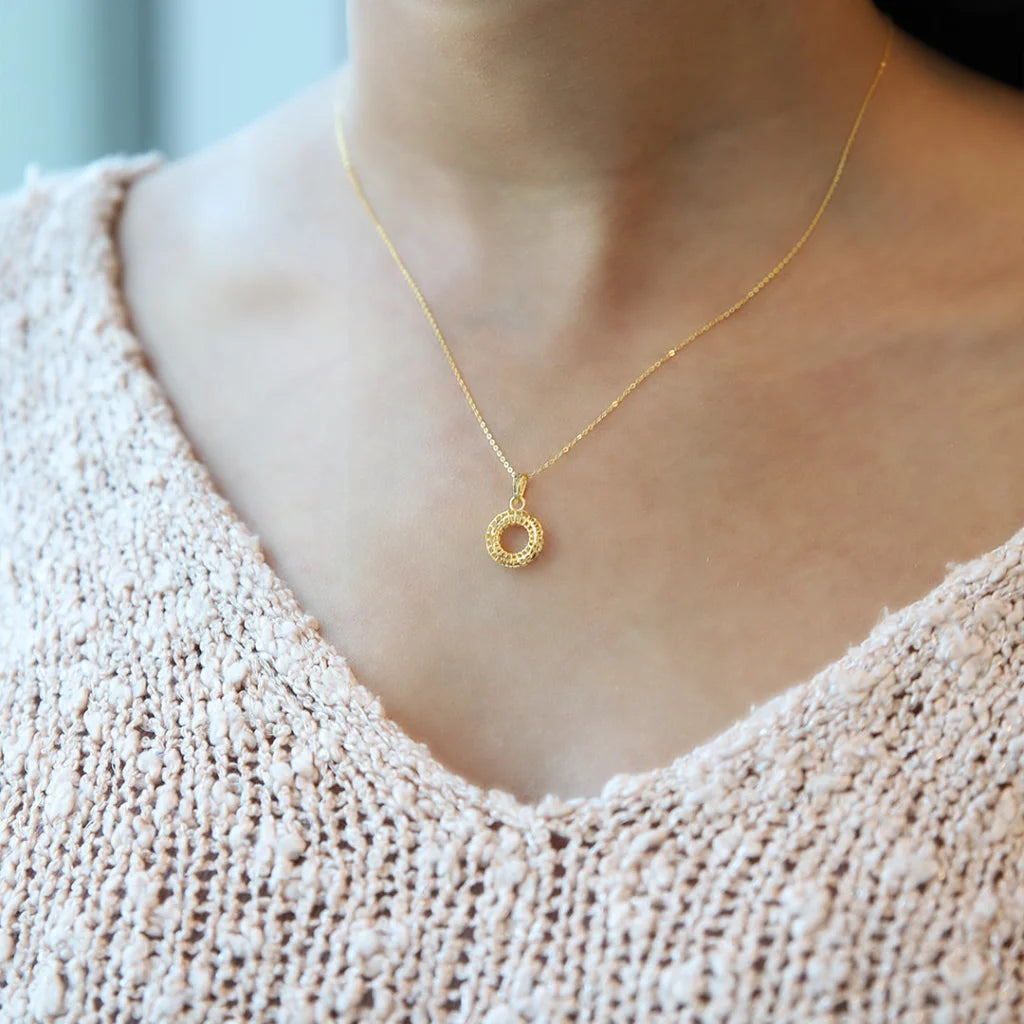 Ladies necklaces grain shine -Gold Necklace (Chain With Round Shaped Hollow Pendant) 21KT - FKJNKL21KM7941