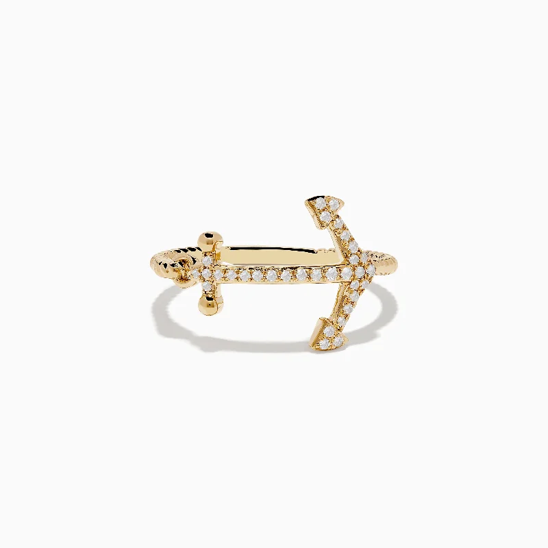 ladies rings floral-Seaside 14K Yellow Gold Diamond Anchor Ring