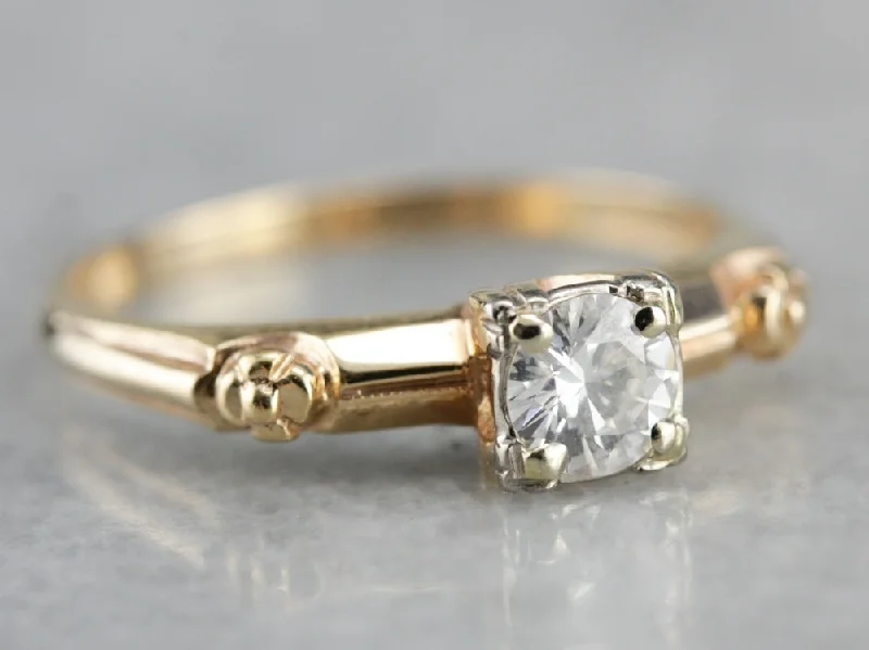 criss-cross engagement rings -Retro Vintage Diamond Engagement Ring with Floral Details