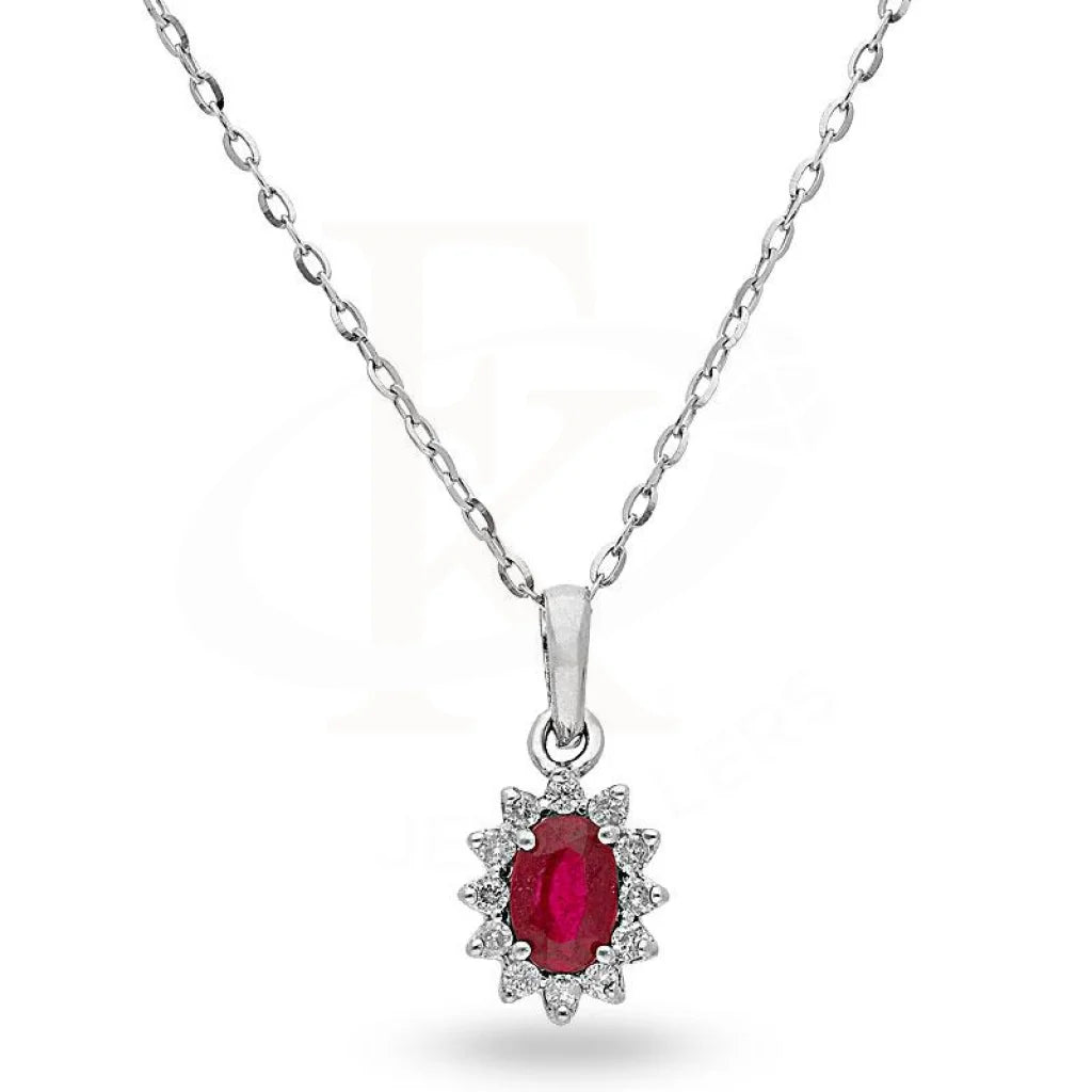 Ladies necklaces poise shine -Diamond and Ruby Solitaire Necklace in Oval Shaped 18KT White Gold - FKJNKL18K2013