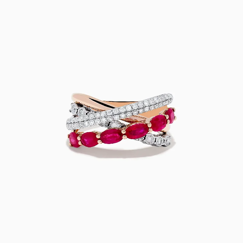 ladies rings deals-Ruby Royale 14K Two-Tone Gold Ruby and Diamond Crossover Ring