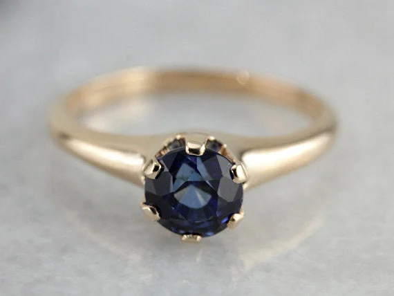 tension set engagement rings -Benchmark Quality Ceylon Sapphire in Versatile Antique Gold Engagement Solitaire Ring