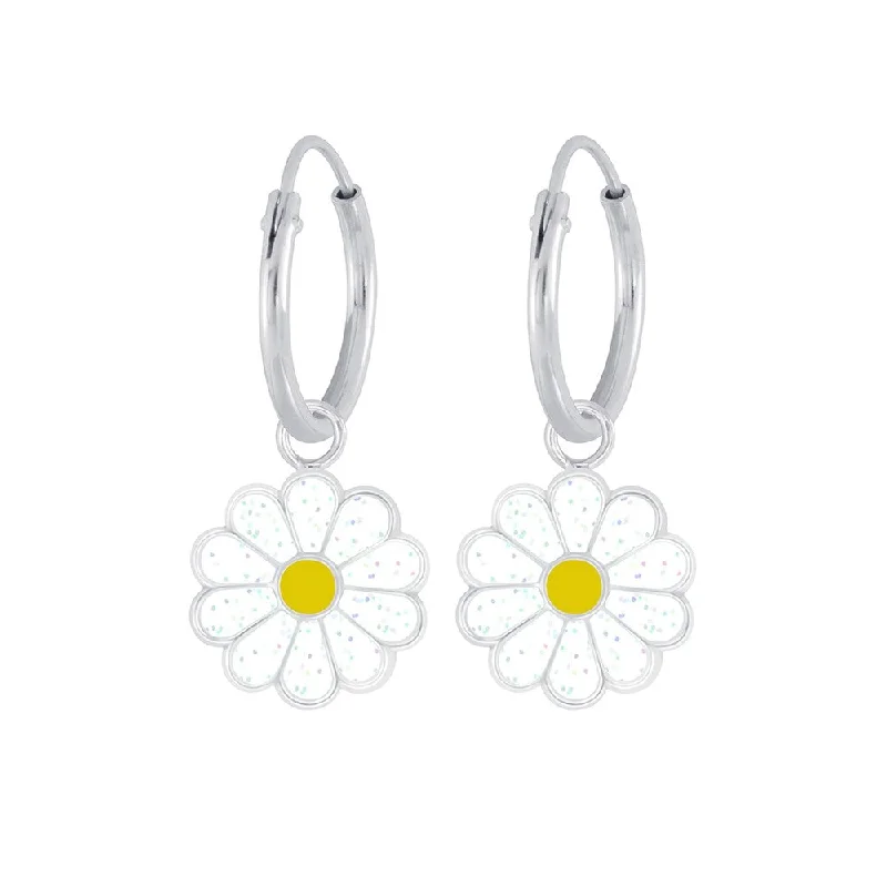 ladies earrings opal-Sterling Silver Earrings - Daisy Hoop