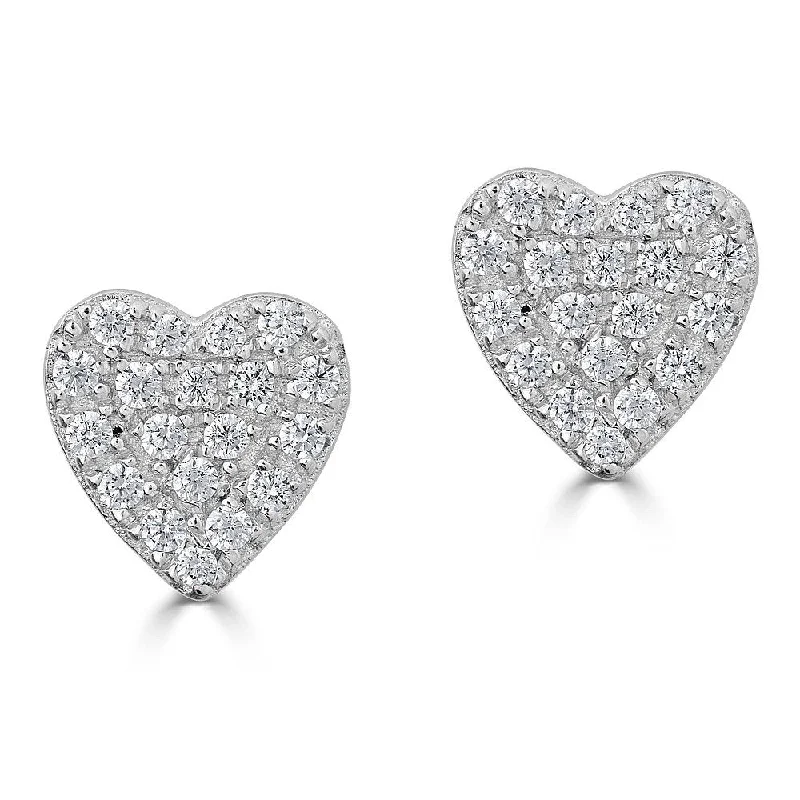 ladies earrings minimalist-EMILIQUE 14KT GOLD 1/6 CTW DIAMOND PAVE HEART STUD EARRINGS