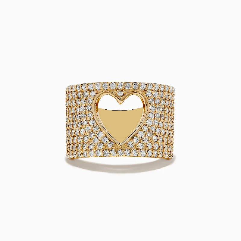 ladies rings emerald-D'oro 14K Yellow Gold Diamond Open-Heart Ring