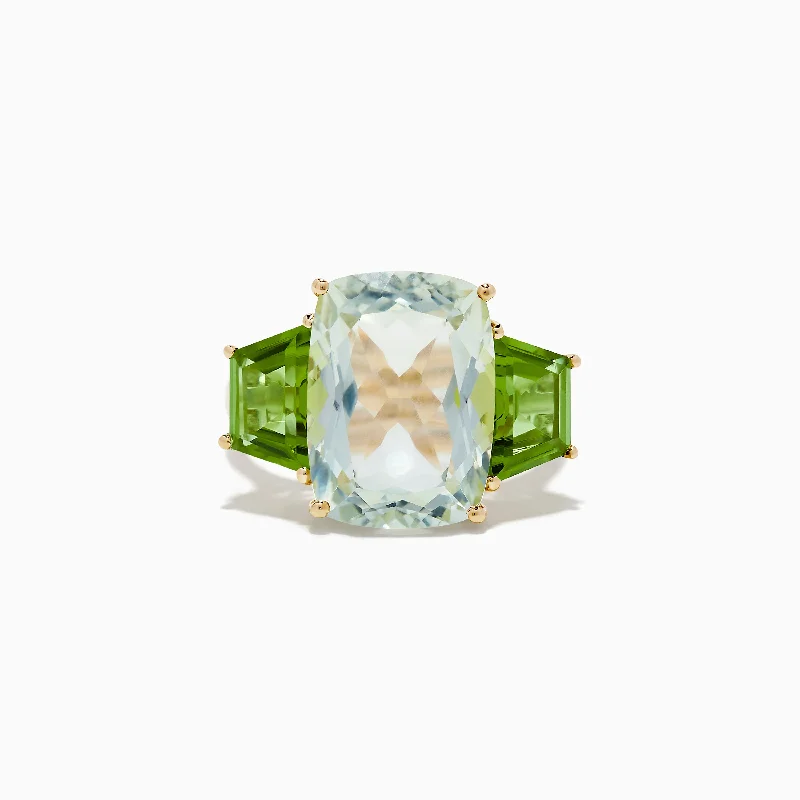 ladies rings wedding-14K Yellow Gold Green Amethyst and Peridot Ring