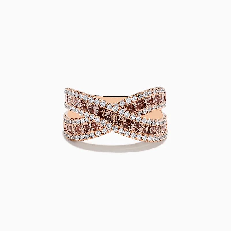 ladies rings glamorous-14K Rose Gold Espresso and White DIamond Crossover Ring