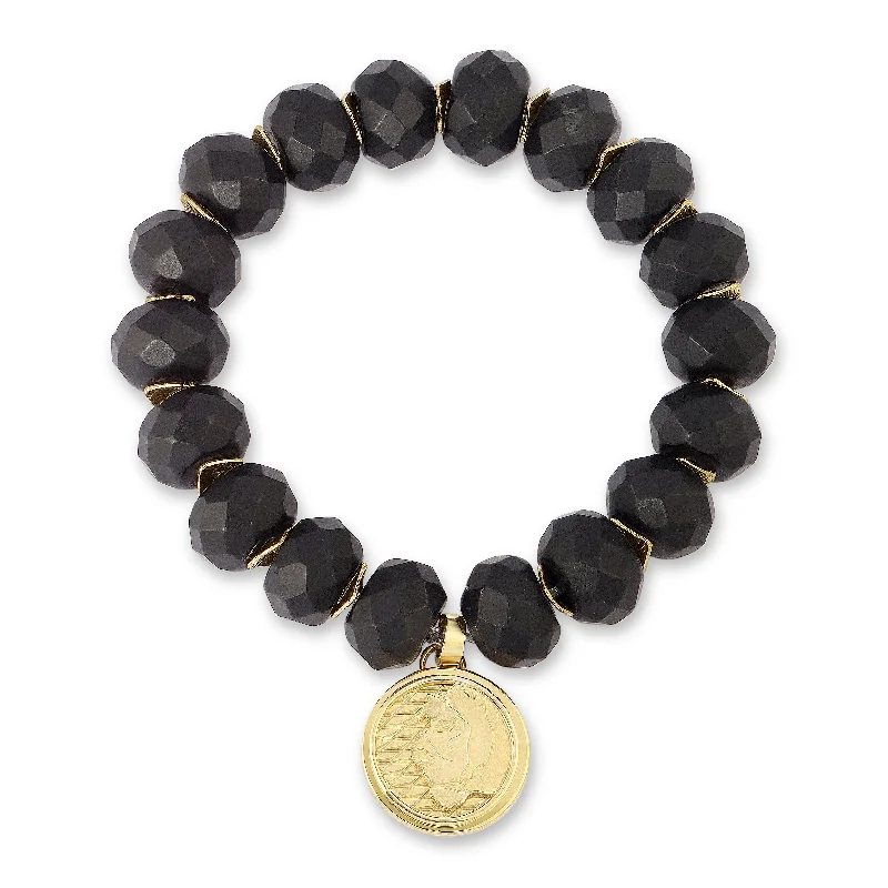 Ladies bracelets hunt radiance -Midnight Beaded Bracelet with Lioness Coin