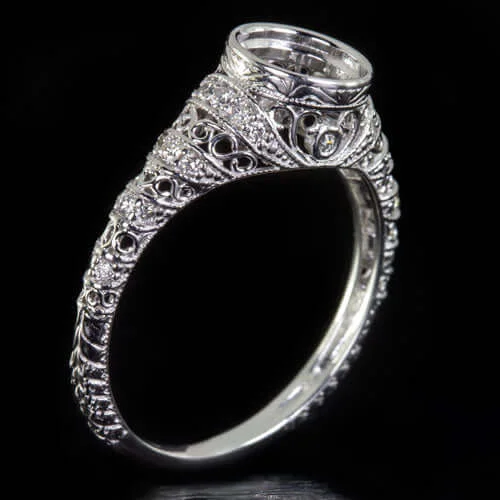 princess cut engagement rings -VINTAGE STYLE DIAMOND ENGAGEMENT RING ROUND 6.5mm BEZEL SETTING MOUNT FILIGREE