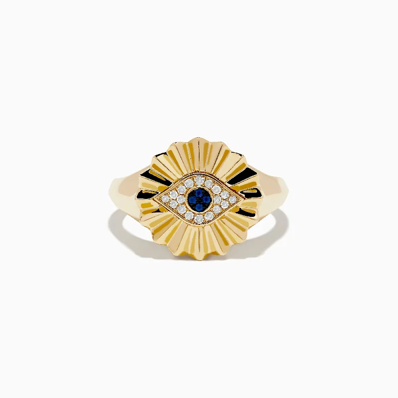 ladies rings minimalist-14K Yellow Gold Sapphire and Diamond Evil Eye Ring