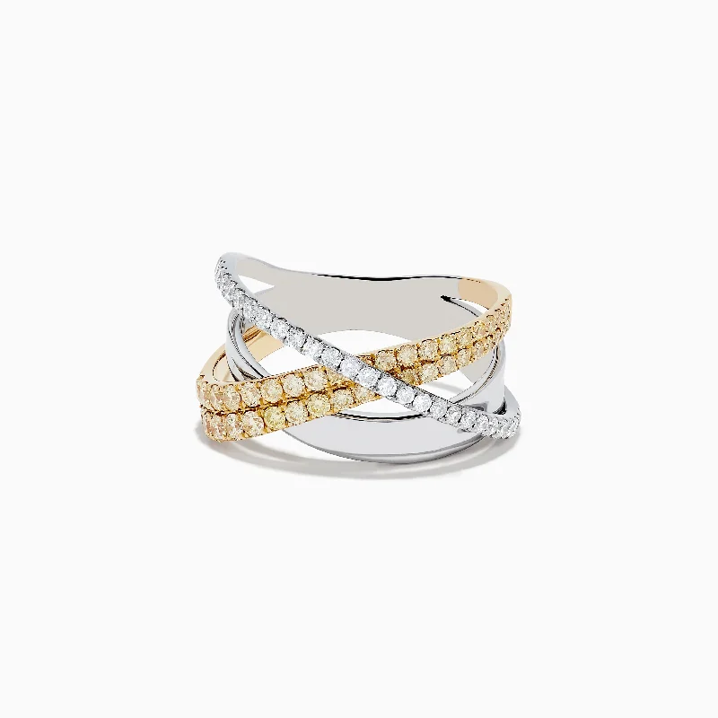 ladies rings offers-14K Two-Tone Gold Yellow and White Diamond Crossover Ring