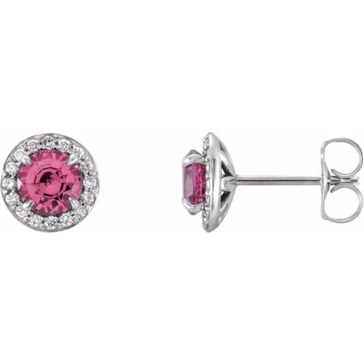 ladies earrings wave-14K White 4.5 mm Natural Pink Tourmaline & 1/6 CTW Natural Diamond Earrings