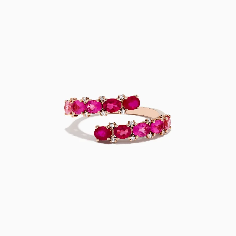 ladies rings splurge-14k Rose Gold Pink Tourmaline and Ruby Bypass Ring 1.49 TCW