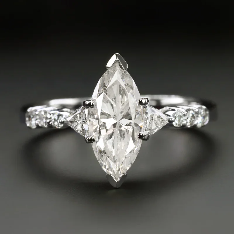 geometric engagement rings -1.41c MARQUISE SHAPE DIAMOND ENGAGEMENT RING F SI NATURAL 14k WHITE GOLD CLASSIC