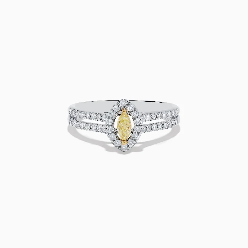 ladies rings discount-Canare 18K Two-Tone Gold Marquise Shaped Yellow Diamond Ring