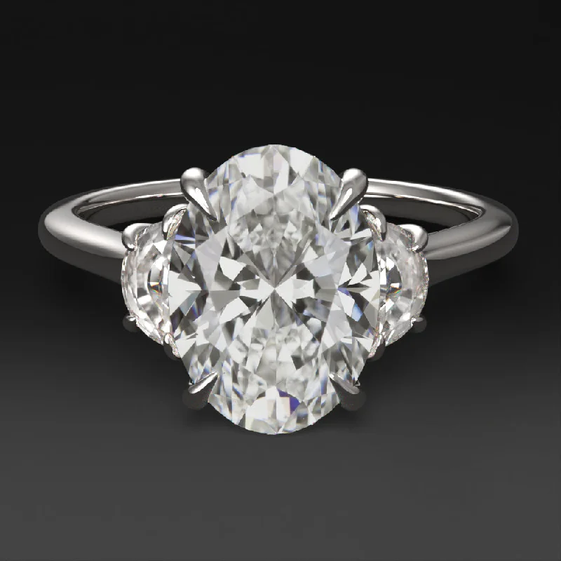 celebrity-inspired engagement rings -2ct LAB CREATED DIAMOND ENGAGEMENT RING 3 STONE OVAL HALF MOON CUT WHITE GOLD