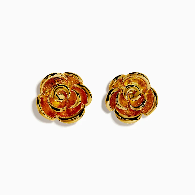 ladies earrings two tone-14K Yellow Gold Flower Earrings