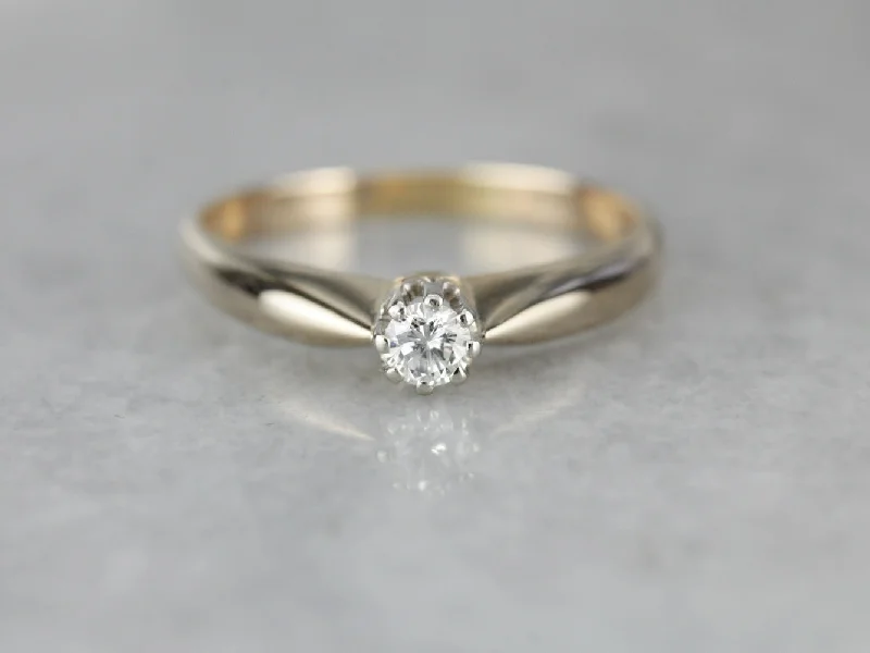 stacking engagement rings -Vintage High Profile Diamond Solitaire Engagement Ring