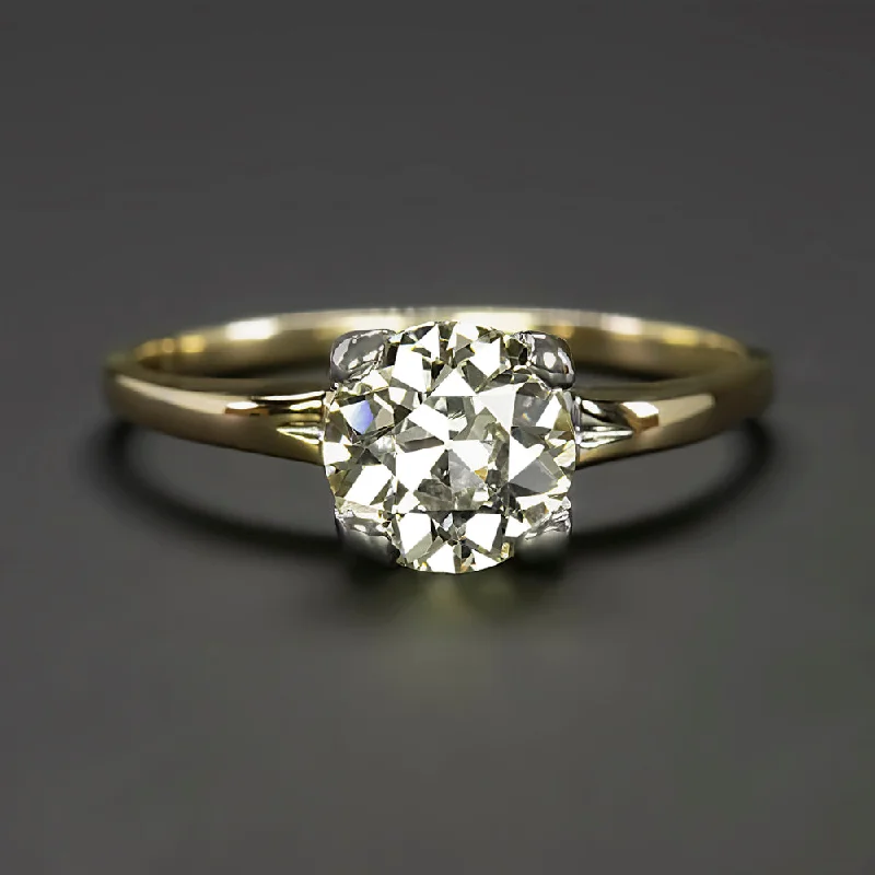 white gold engagement rings -1.31c VINTAGE DIAMOND ENGAGEMENT RING OLD EUROPEAN CUT O-P VS 14k GOLD SOLITAIRE