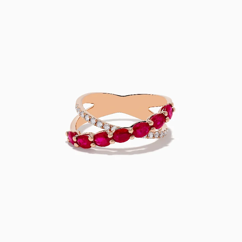 ladies rings lab grown-Ruby Royale 14K Rose Gold Ruby and Diamond Crossover Ring