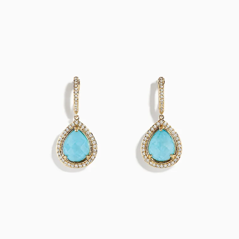 ladies earrings natural-14K Yellow Gold Apatite and Diamond Pear Shaped Drop Earrings