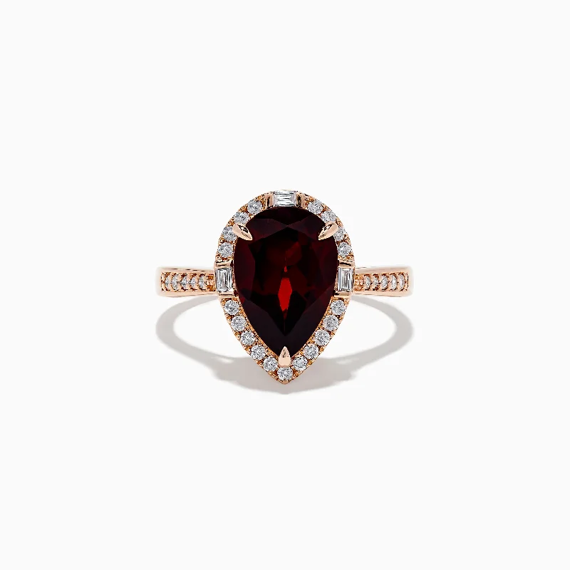 ladies rings latest-14K Rose Gold Garnet and Diamond Ring