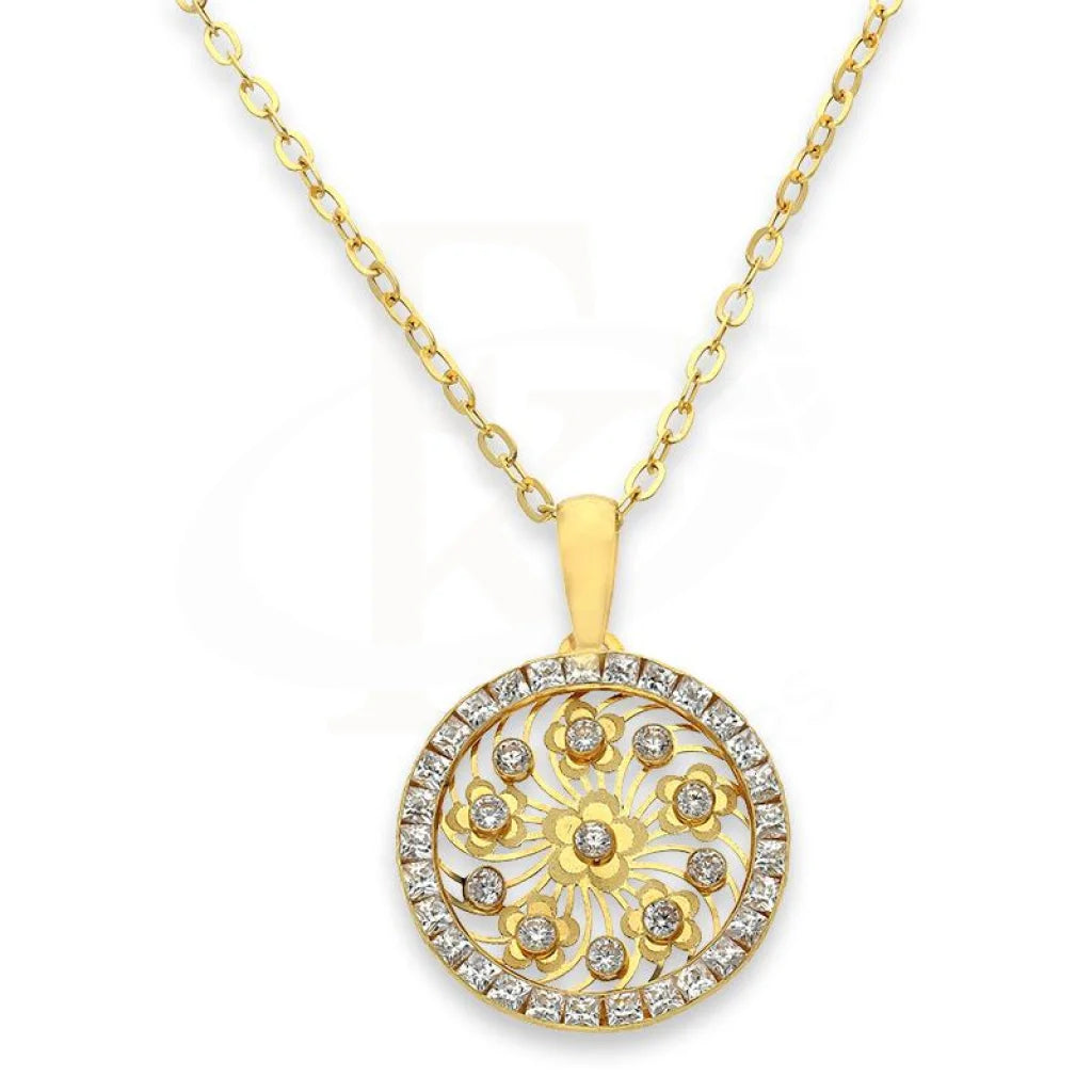 Ladies necklaces letter glow -Gold Necklace (Chain with Round Shaped Flower Pendant) 18KT - FKJNKL18K2358