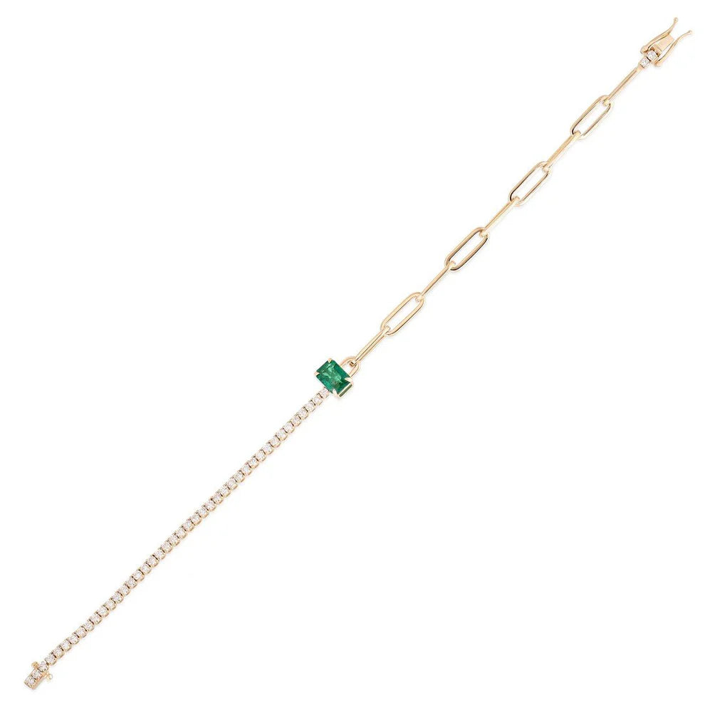 Ladies bracelets lapis charm -50/50 Paperclip Chain, Emerald and Diamond Bracelet