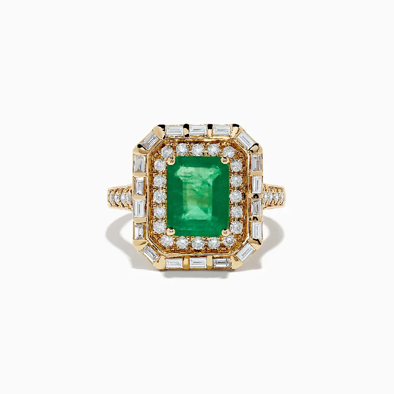 ladies rings surprise-14K Yellow Gold Double Halo Emerald Cocktail Ring