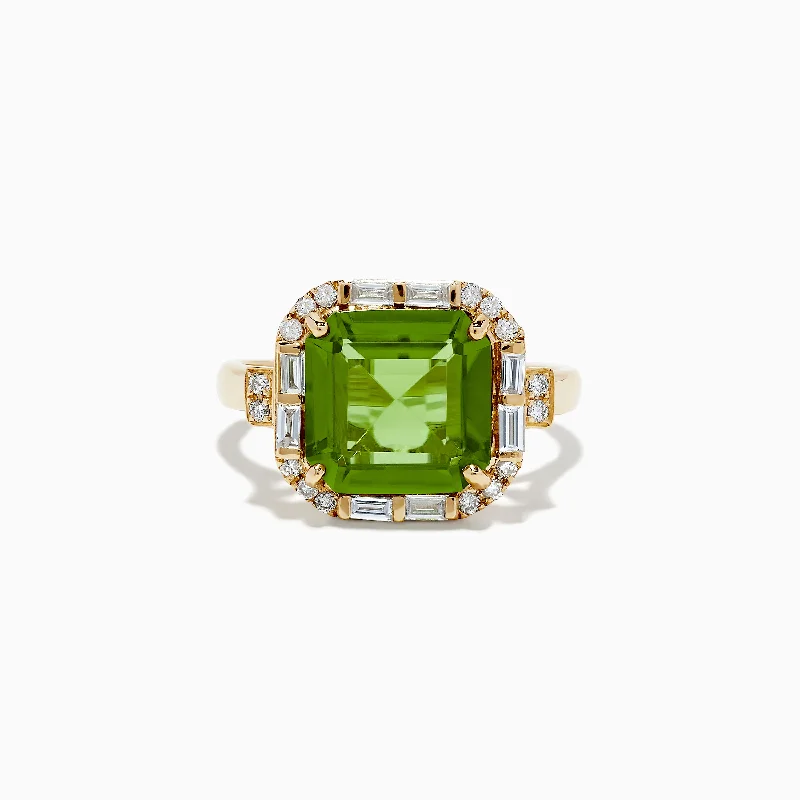 ladies rings rose gold-14K Yellow Gold Peridot and Diamond Ring