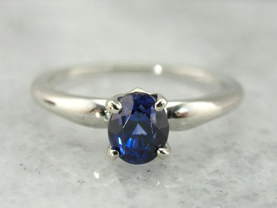 bold statement engagement rings -Blue Ceylon Sapphire White Gold Solitaire Engagement Ring