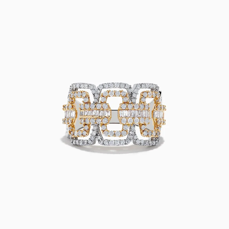 ladies rings edwardian-Duo 14K Two-Tone Gold Diamond Chain Link Ring 0.95 TCW