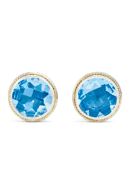 ladies earrings open-925 Sterling Silver & 18K Gold Accented Blue Topaz Earrings, 7.90 TCW