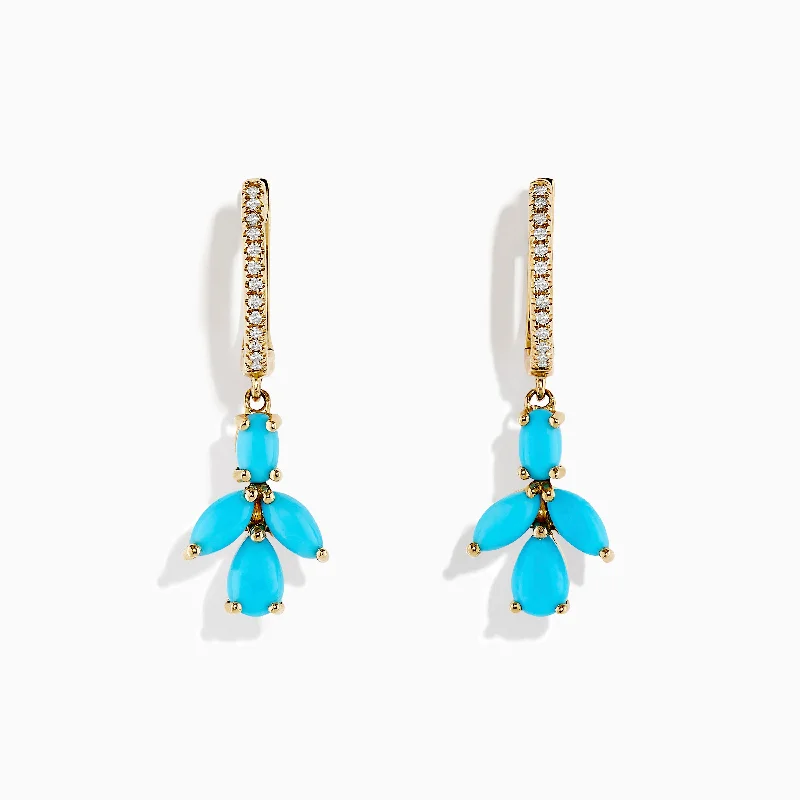 ladies earrings evening-14K Yellow Gold Turquoise and Diamond Earrings